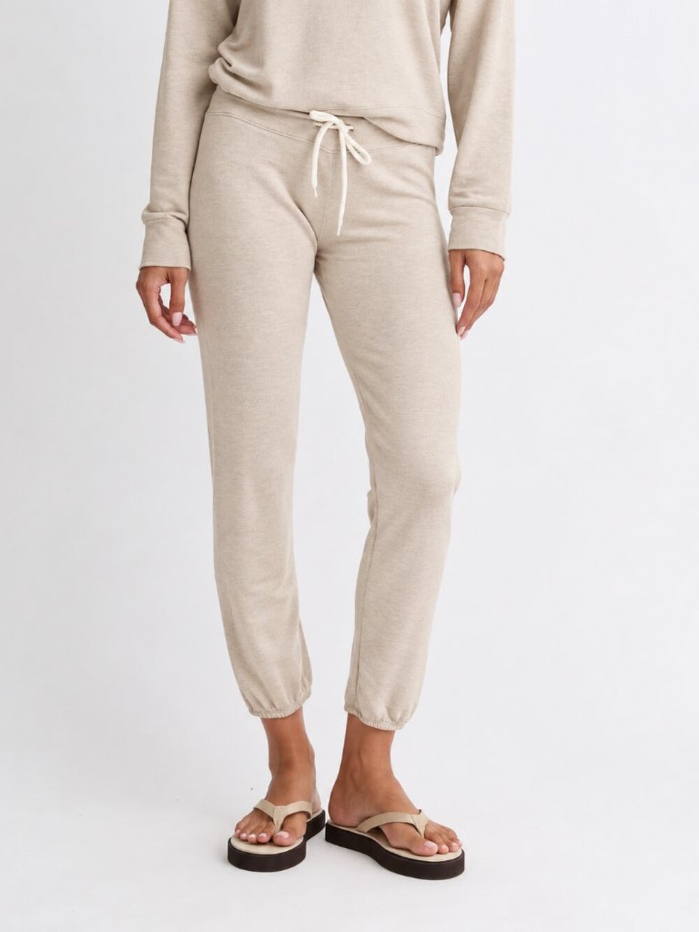 Monrow Women's Classic Drawstring Jogger Casual Lounge Pants Size Small Beige
